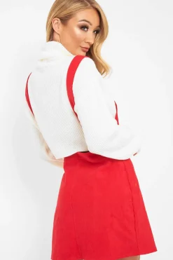 Rebellious Fashion Red Corduroy Pinafore Dungaree Dress - Ayona