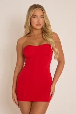 Rebellious Fashion Red Corset Bandeau Mini Dress - Solana
