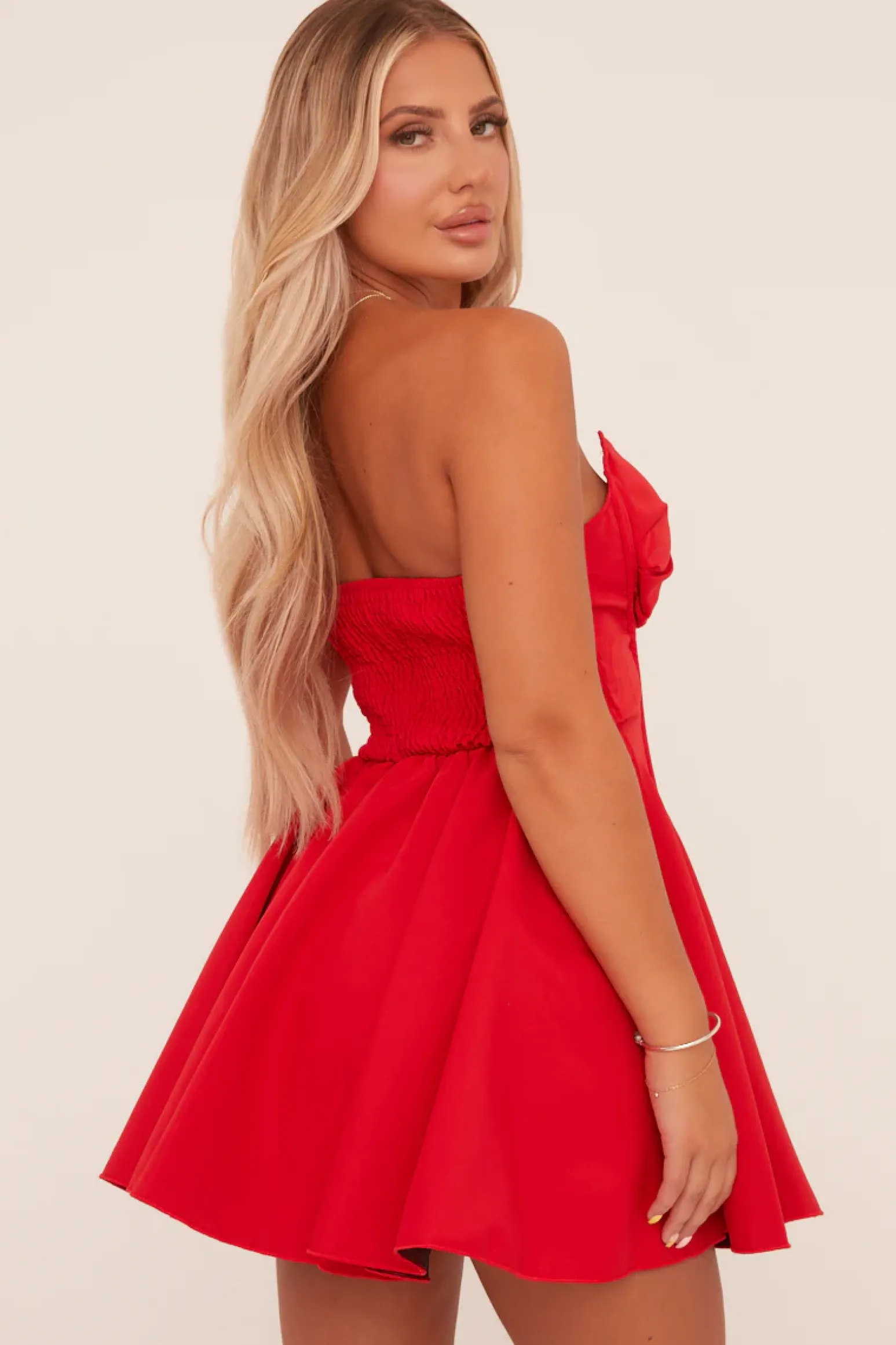 Rebellious Fashion Red Corset Detail Gathered Mini Dress - Mase