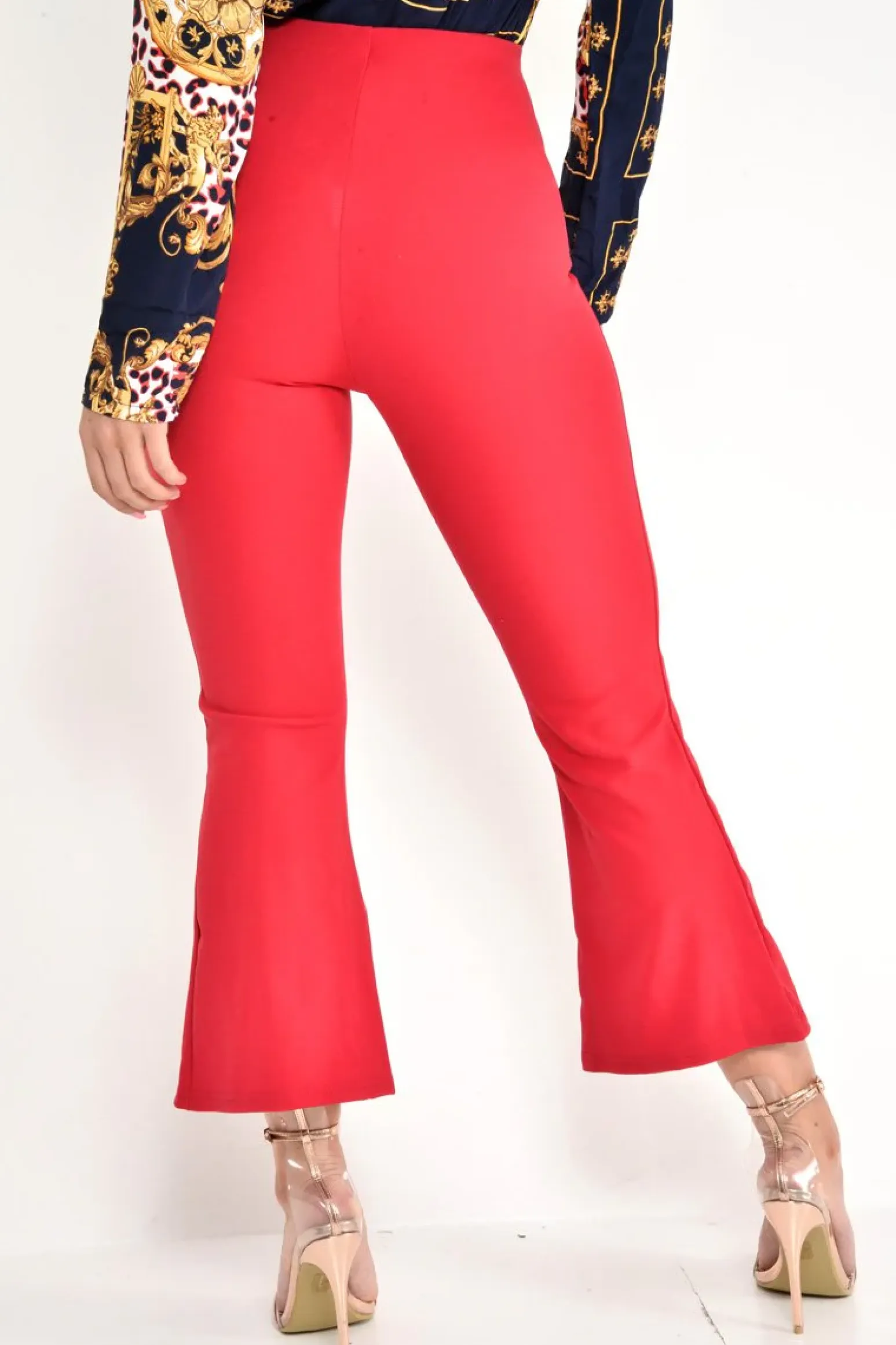 Rebellious Fashion Red Cropped Bell Button Bottom Trousers - Daisie