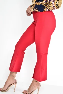 Rebellious Fashion Red Cropped Bell Button Bottom Trousers - Daisie