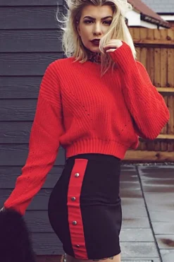Rebellious Fashion Red Cropped Knitted Jumper - Hennie