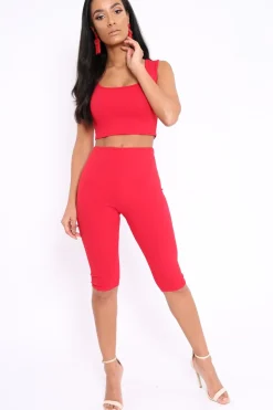 Rebellious Fashion Red Cropped Top and Leggings Co-Ords - Remini