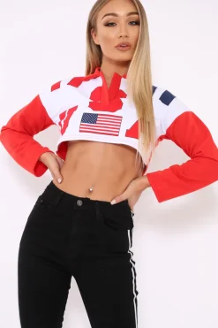 Rebellious Fashion Red Cropped USA Rugby Shirt - Devani