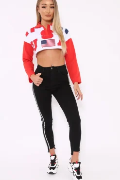 Rebellious Fashion Red Cropped USA Rugby Shirt - Devani