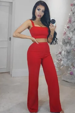 Rebellious Fashion Red Crop Top and Trousers Co-ord Set - Kimmy