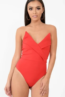 Rebellious Fashion Red Cross Over Bardot Bodysuit - Sahari