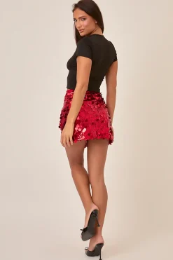 Rebellious Fashion Red Disc Sequin Mini Skirt - Coco