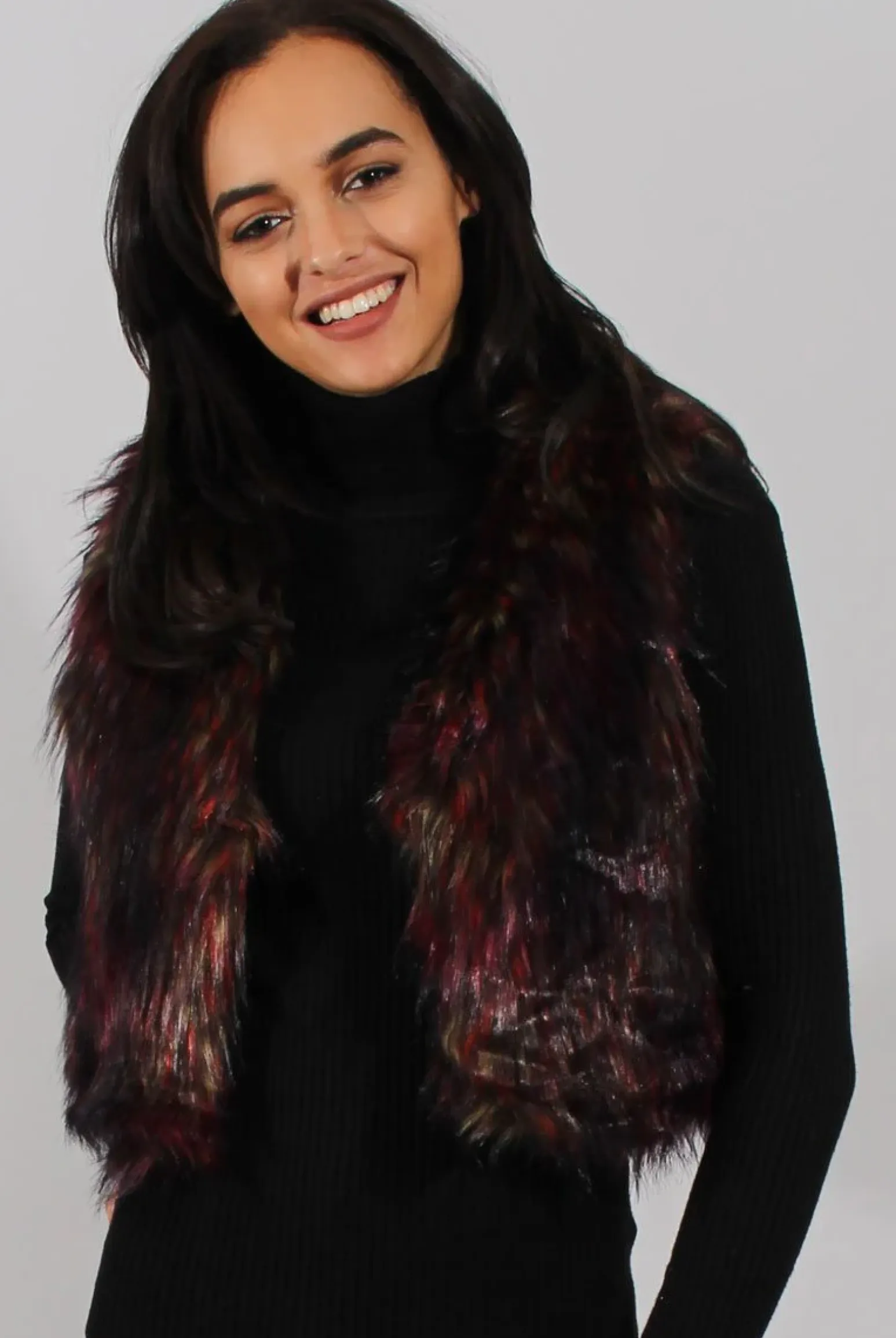 Rebellious Fashion Reddish Hue Faux Fur Cropped Gilet - Marva