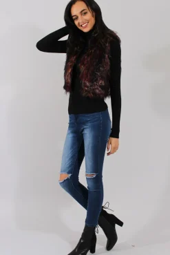 Rebellious Fashion Reddish Hue Faux Fur Cropped Gilet - Marva