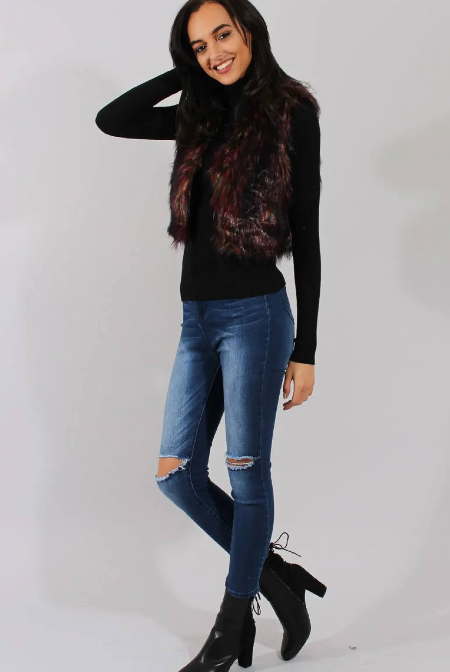 Rebellious Fashion Reddish Hue Faux Fur Cropped Gilet - Marva