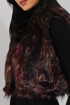 Rebellious Fashion Reddish Hue Faux Fur Cropped Gilet - Marva