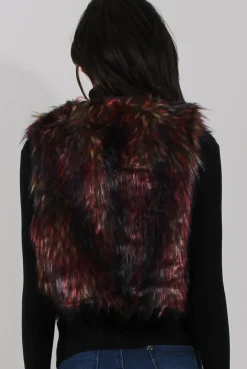 Rebellious Fashion Reddish Hue Faux Fur Cropped Gilet - Marva