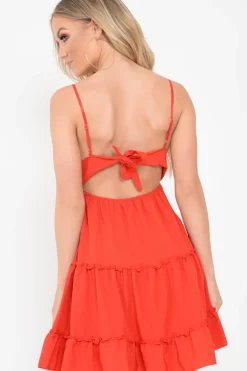 Rebellious Fashion Red Embroidered Tiered Baby Doll Dress - Rowen
