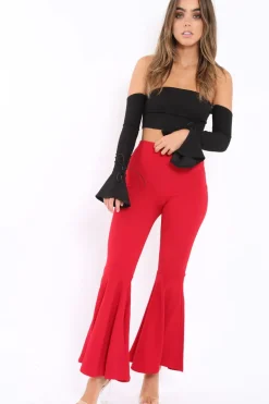 Rebellious Fashion Red Extreme Flare Trousers - Becki