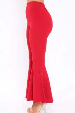 Rebellious Fashion Red Extreme Flare Trousers - Becki