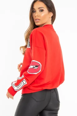 Rebellious Fashion Red Eyes Lips Printed Sweatshirt - Beckie
