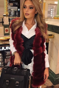Rebellious Fashion Red Faux Fur Gilet - Shelby
