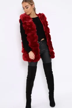 Rebellious Fashion Red Faux Fur Gilet - Shelby