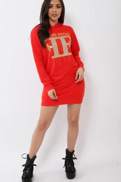 Rebellious Fashion Red Femme Fatal Hooded Dress - Ivanna