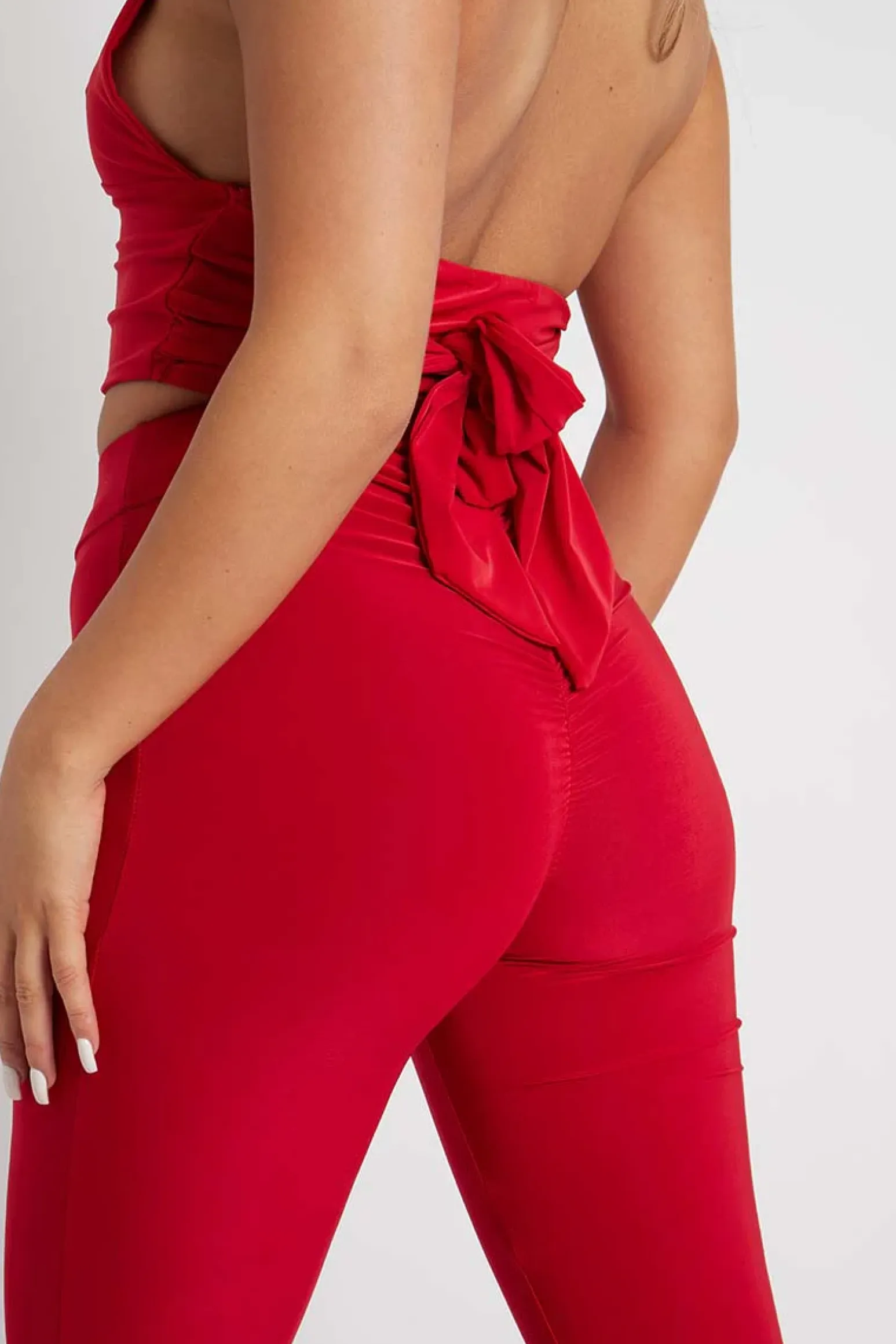 Rebellious Fashion Red Flared Slinky Trousers - Teena