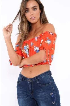 Rebellious Fashion Red Floral Frill Gypsy Top - Maysia