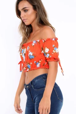 Rebellious Fashion Red Floral Frill Gypsy Top - Maysia
