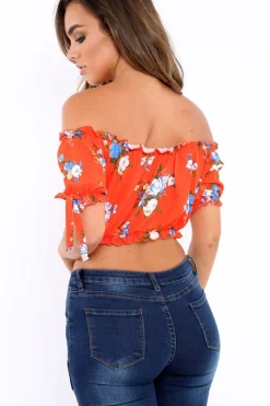 Rebellious Fashion Red Floral Frill Gypsy Top - Maysia