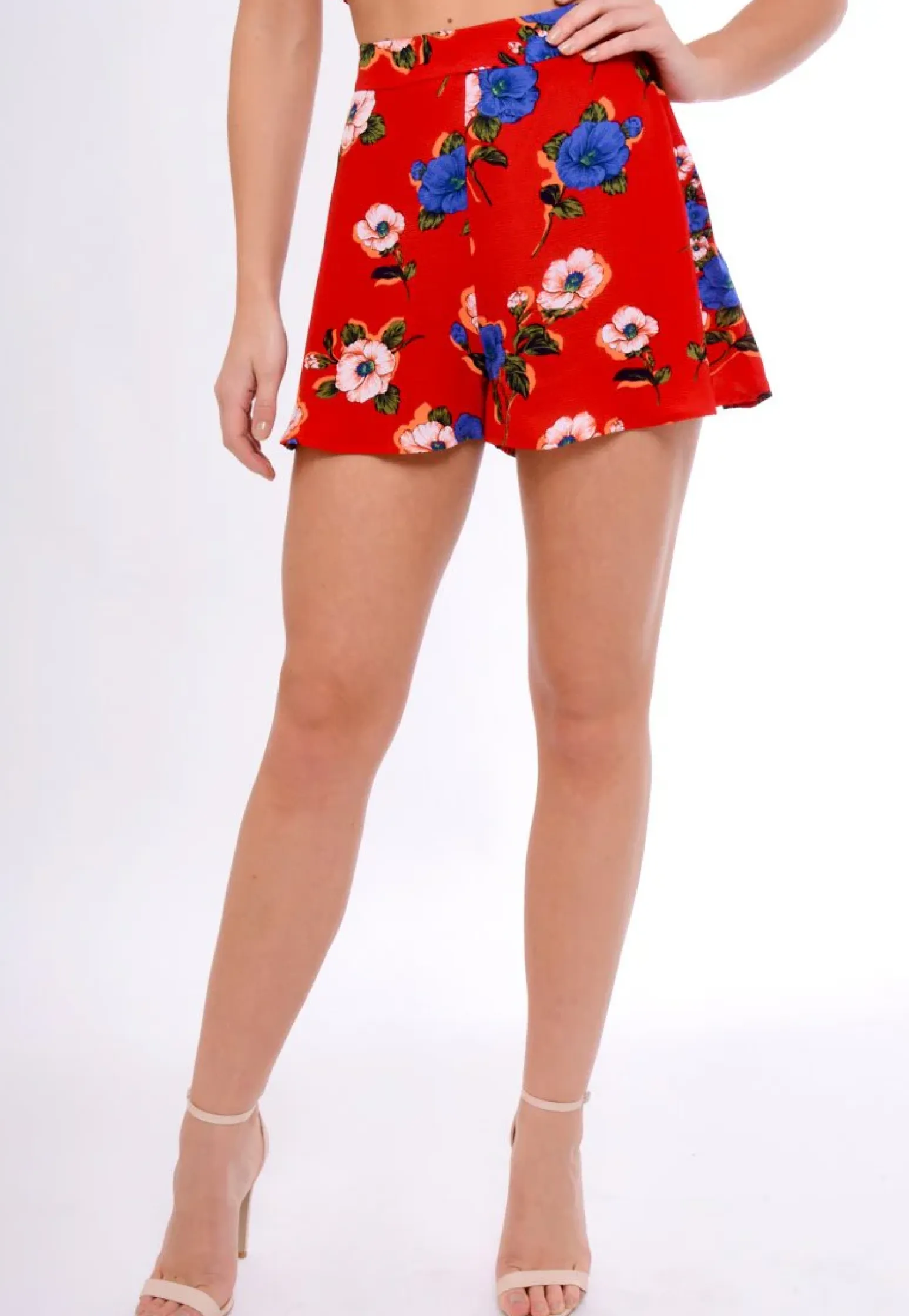 Rebellious Fashion Red Floral High Waisted Shorts - Kamisha