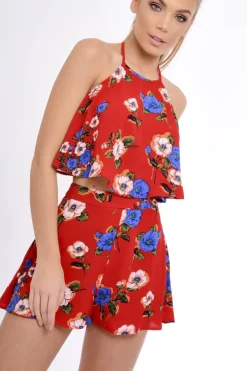 Rebellious Fashion Red Floral High Waisted Shorts - Kamisha
