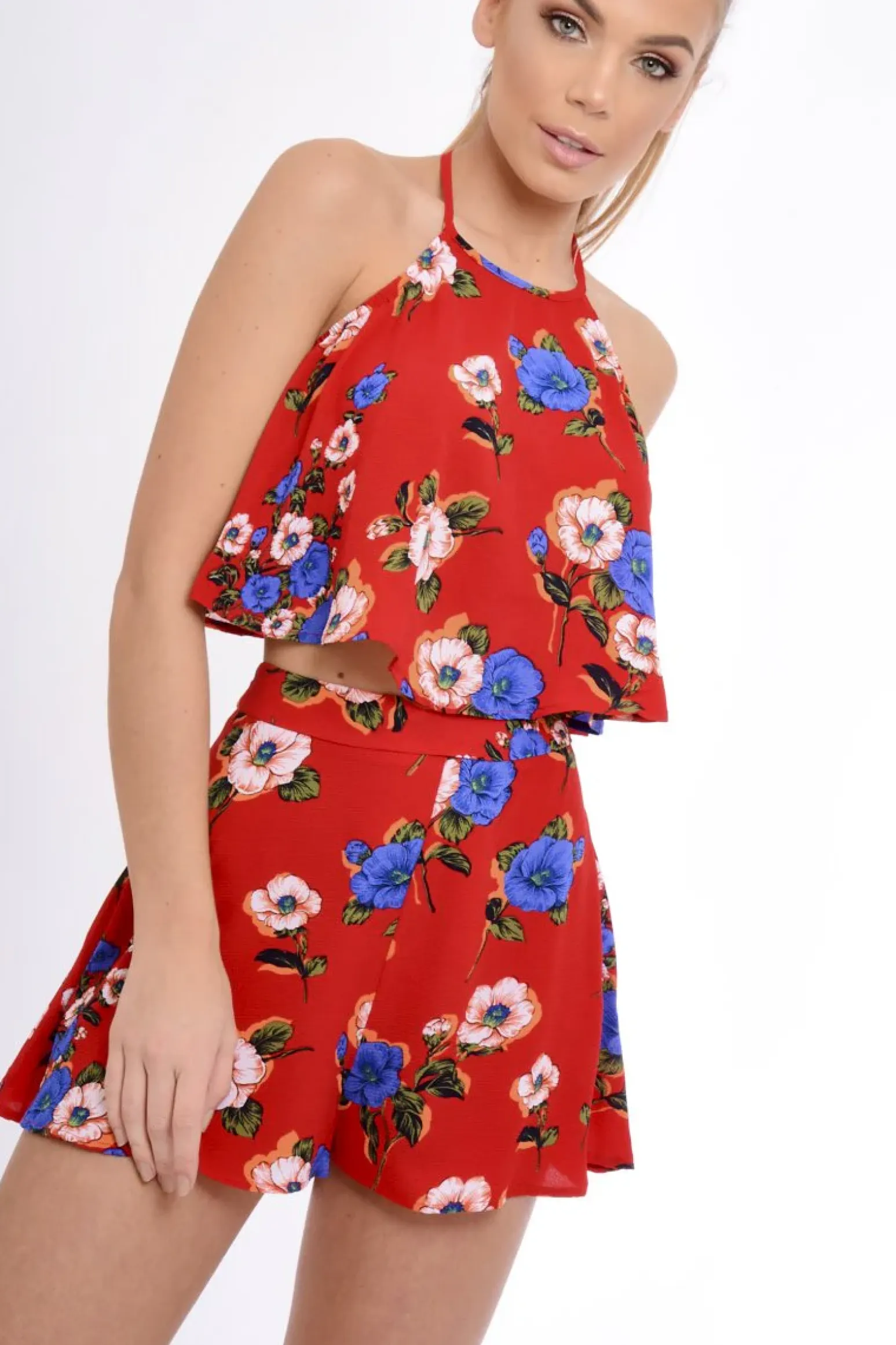 Rebellious Fashion Red Floral High Waisted Shorts - Kamisha