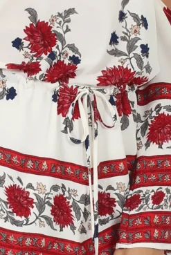 Rebellious Fashion Red Floral Print Bardot Playsuit - Joanna
