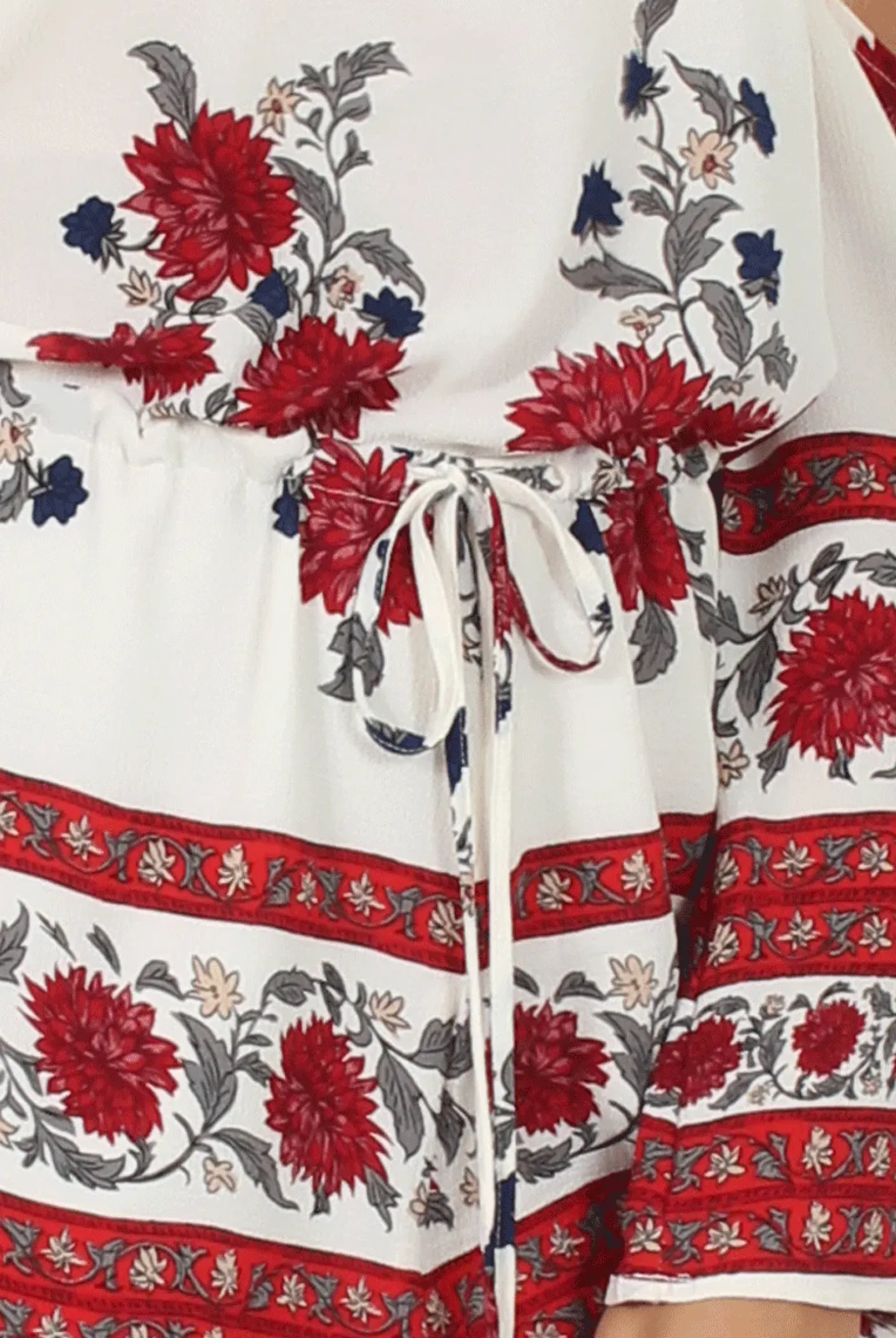 Rebellious Fashion Red Floral Print Bardot Playsuit - Joanna