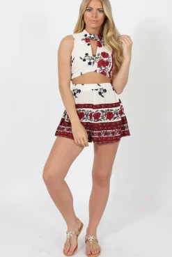 Rebellious Fashion Red Floral Print Co-Ord - Poppy