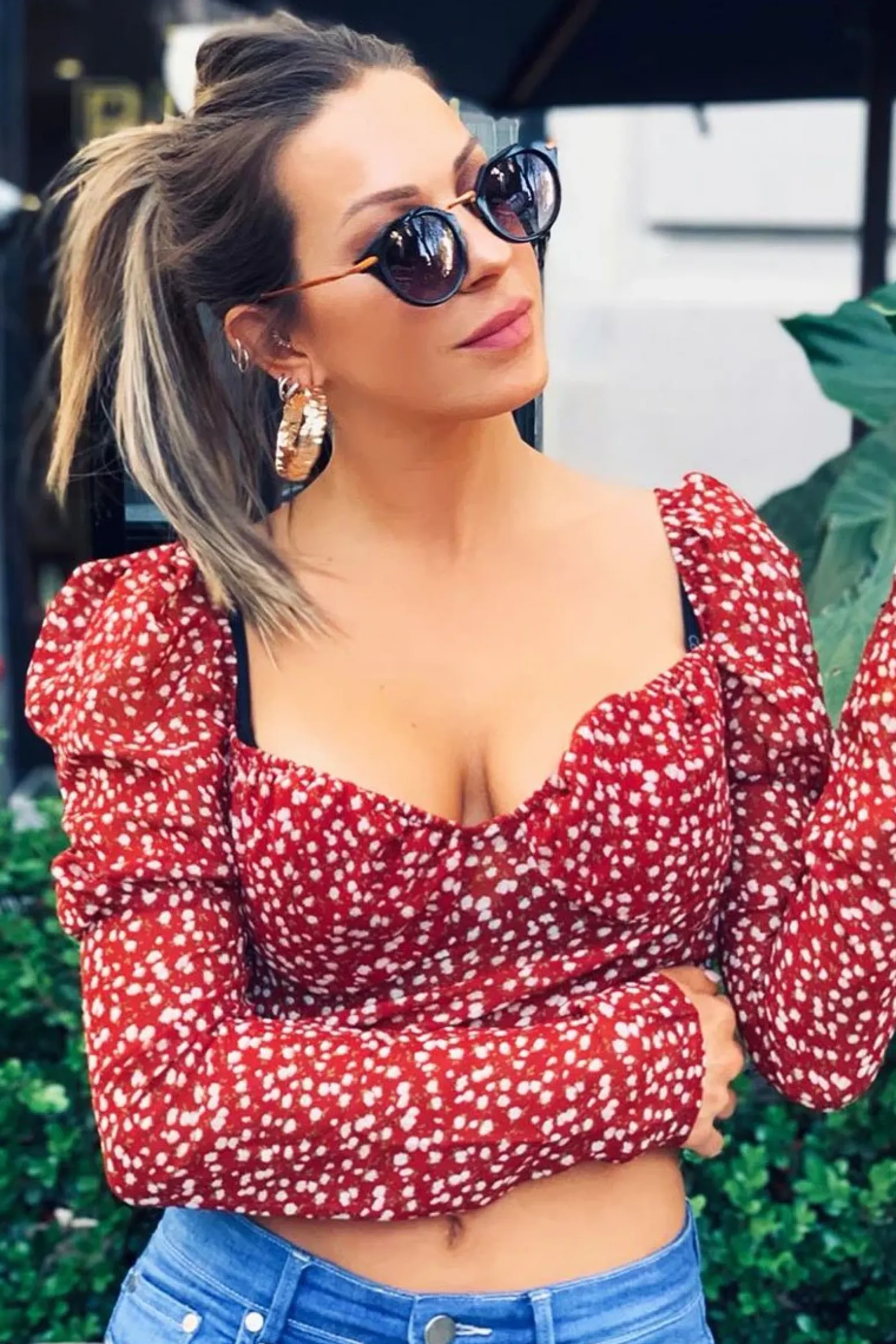 Rebellious Fashion Red Floral Print Puff Sleeve Milkmaid Crop Top - Caddie