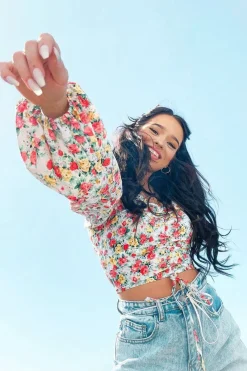 Rebellious Fashion Red Floral Ruched Centre Bardot Crop Top - Heily