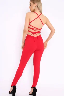 Rebellious Fashion Red Frill Cami and Trousers Co-ord - Autymn