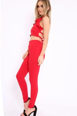 Rebellious Fashion Red Frill Cami and Trousers Co-ord - Autymn
