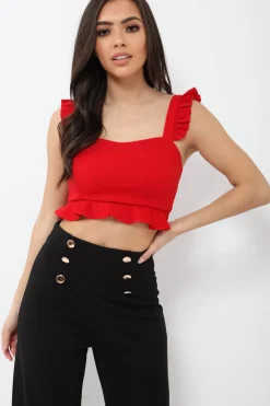 Rebellious Fashion Red Frill Crop Top - Reta
