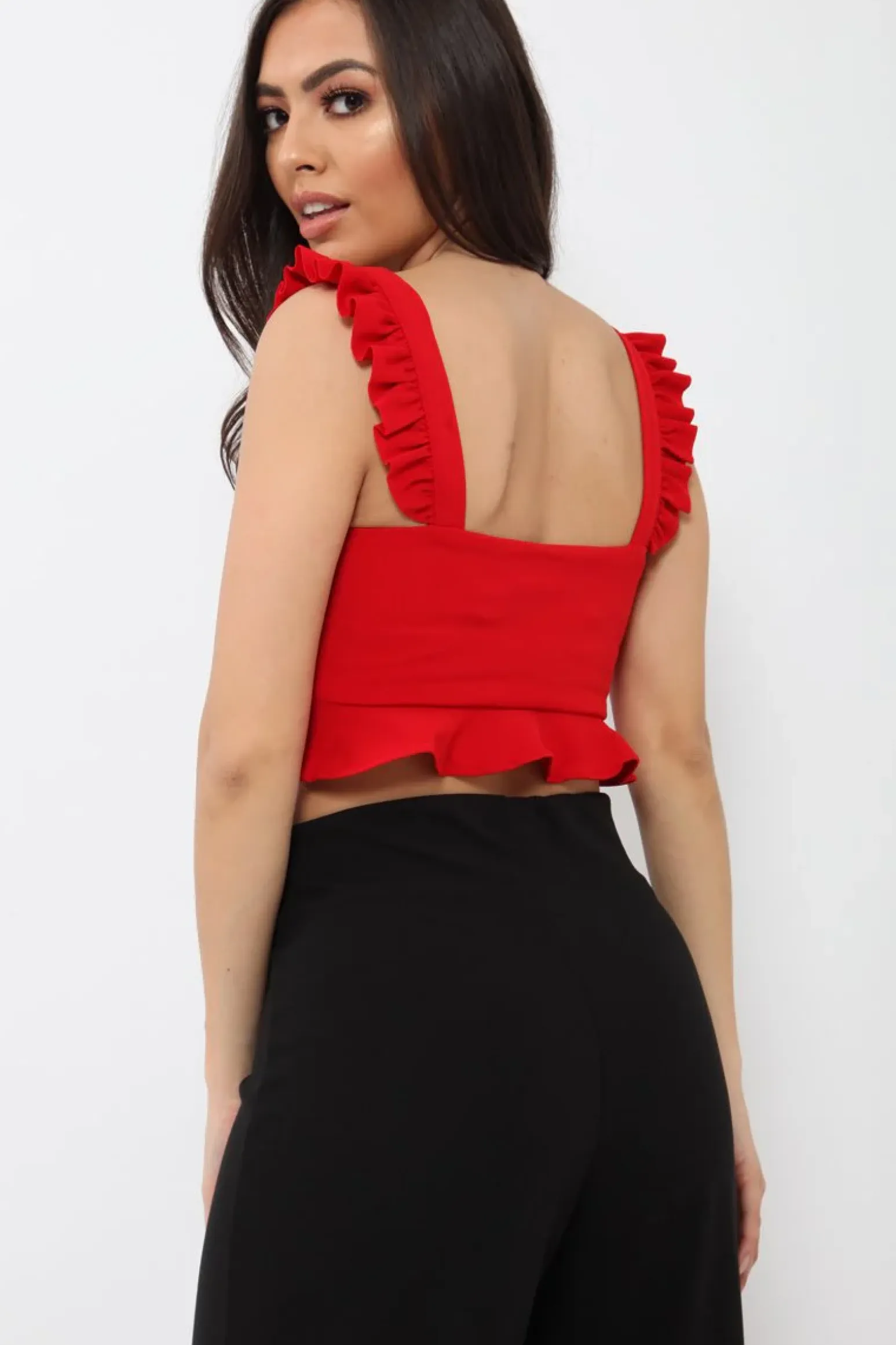 Rebellious Fashion Red Frill Crop Top - Reta