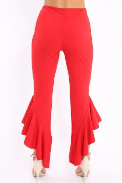 Rebellious Fashion Red Frill Hem Trousers - Ashlie