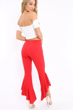 Rebellious Fashion Red Frill Hem Trousers - Ashlie