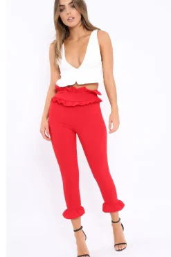 Rebellious Fashion Red Frill Hem Trousers - Paisley