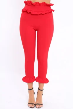 Rebellious Fashion Red Frill Hem Trousers - Paisley