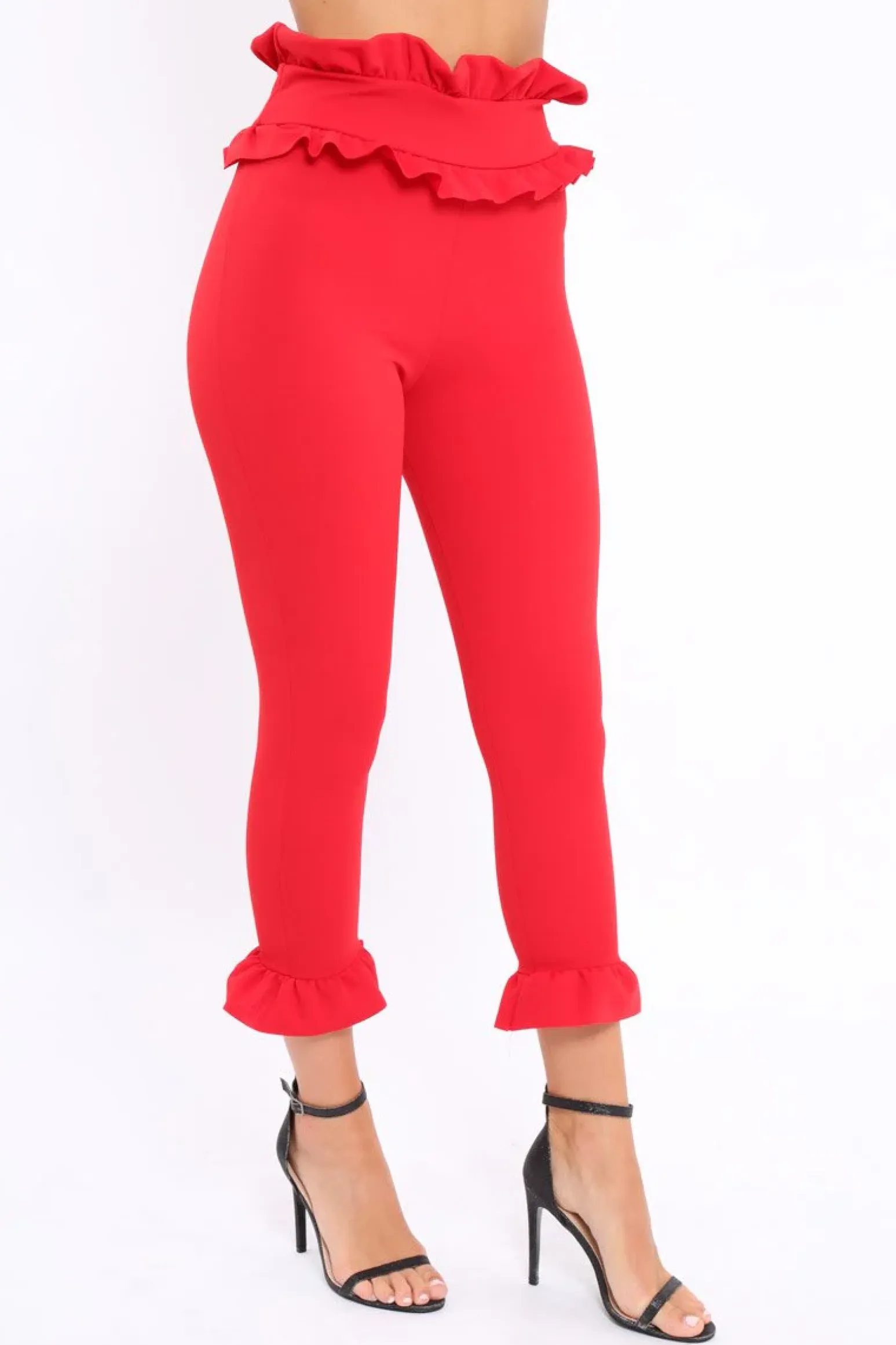 Rebellious Fashion Red Frill Hem Trousers - Paisley