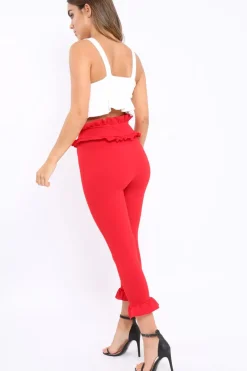 Rebellious Fashion Red Frill Hem Trousers - Paisley