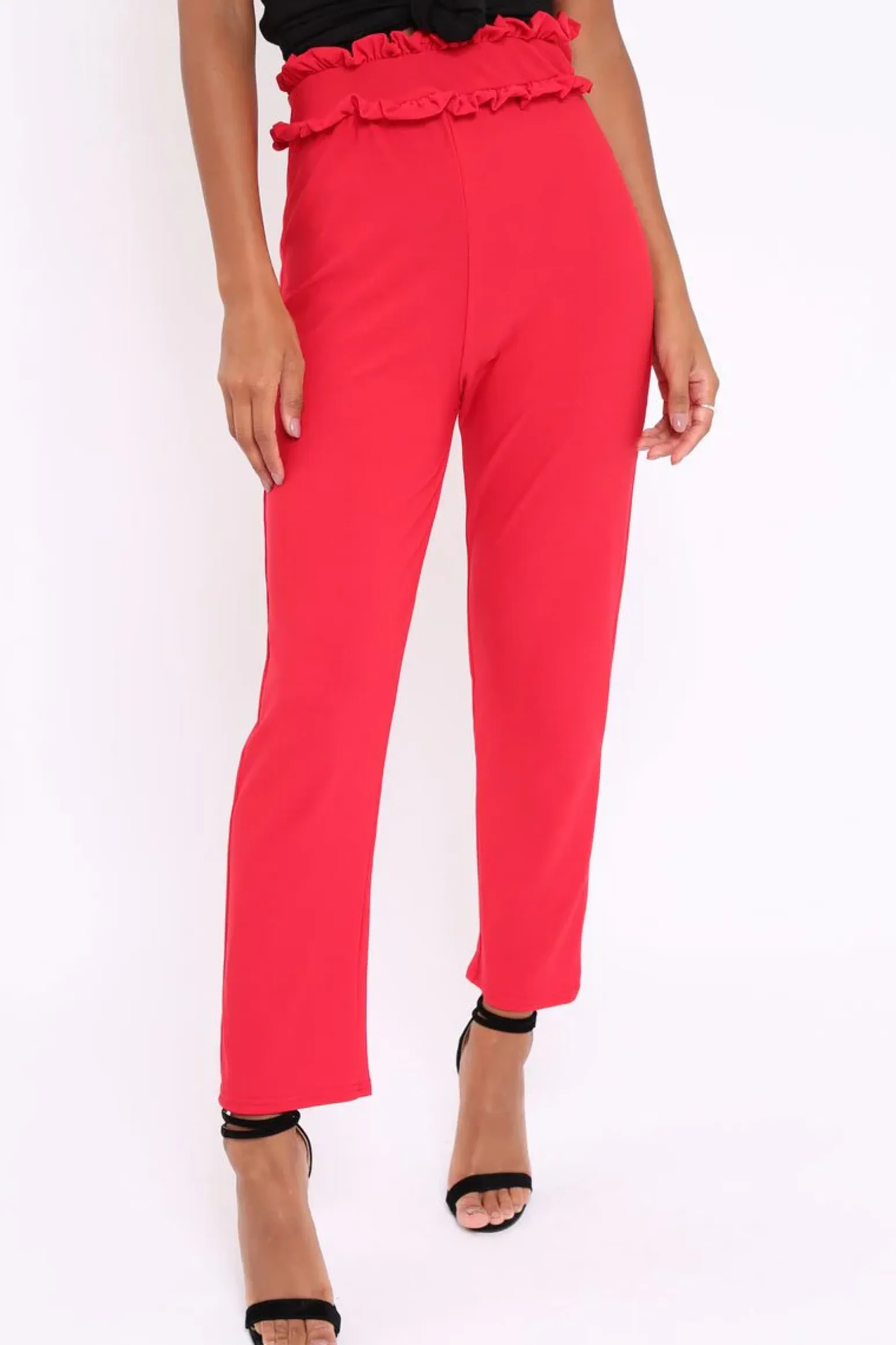 Rebellious Fashion Red Frill Hem Wide Legged Trousers - Megan