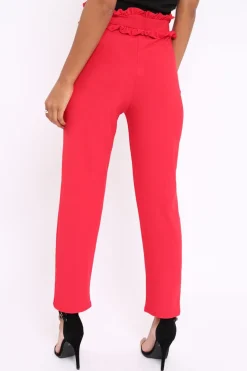Rebellious Fashion Red Frill Hem Wide Legged Trousers - Megan