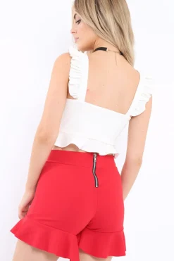 Rebellious Fashion Red Frill Shorts - Abi