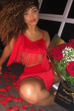 Rebellious Fashion Red Fringe Crop Top Shorts Co-Ord - Lylith